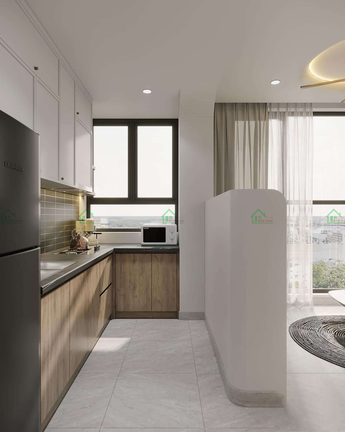 Tủ bếp gỗ MDF Slim Shaker An Cường BSK18 với thiết kế chữ I nhỏ gọn