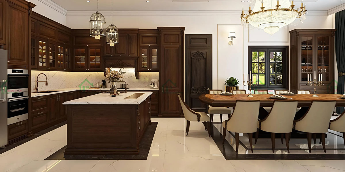 Đường nét tinh xảo và chi tiết tỉ mỉ trên tủ bếp BTN17.