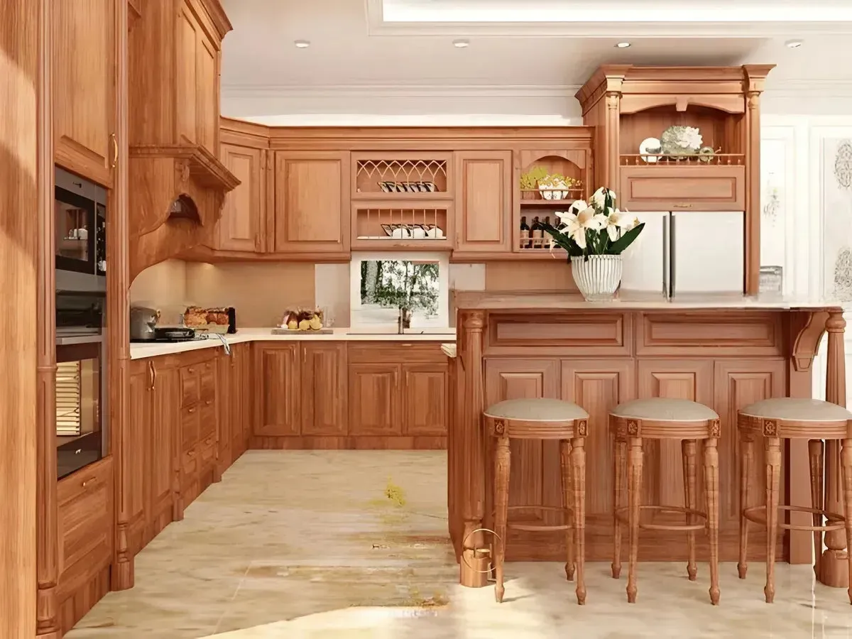 tủ bếp gỗ tự nhiên gõ đỏ cao cấp
