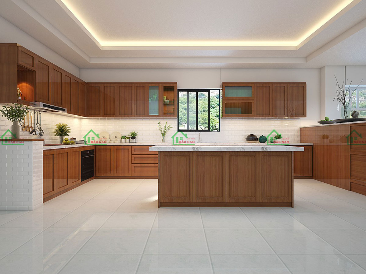 Tủ Bếp Gỗ Tự Nhiên Gõ Đỏ Hiện Đại Sang Trọng BTN01
