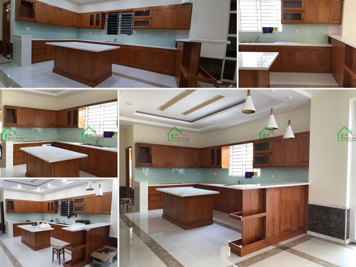 Tủ Bếp Gỗ Tự Nhiên Gõ Đỏ Hiện Đại, Sang Trọng BTN01