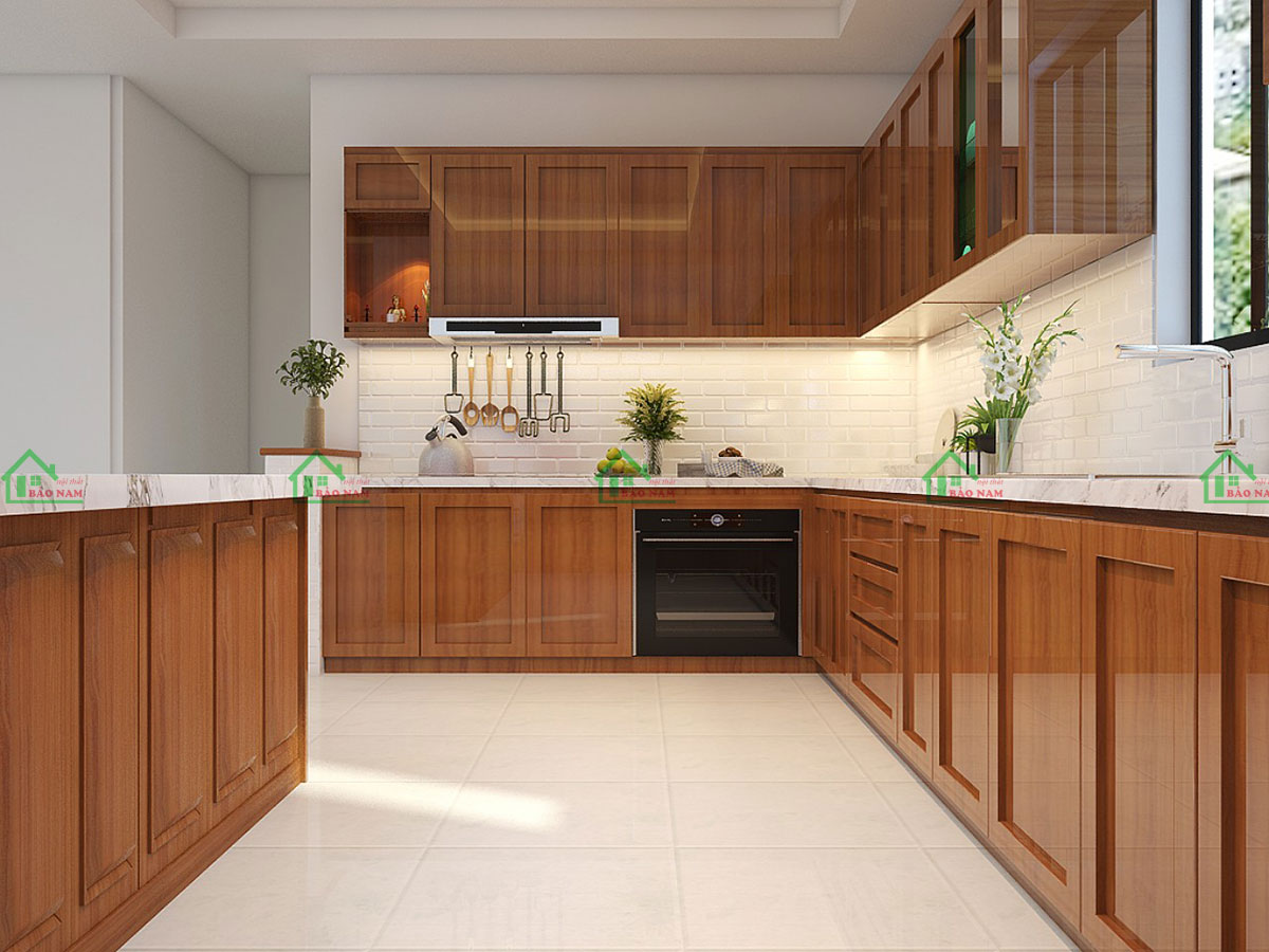 Tủ Bếp Gỗ Tự Nhiên Gõ Đỏ Hiện Đại Sang Trọng BTN01