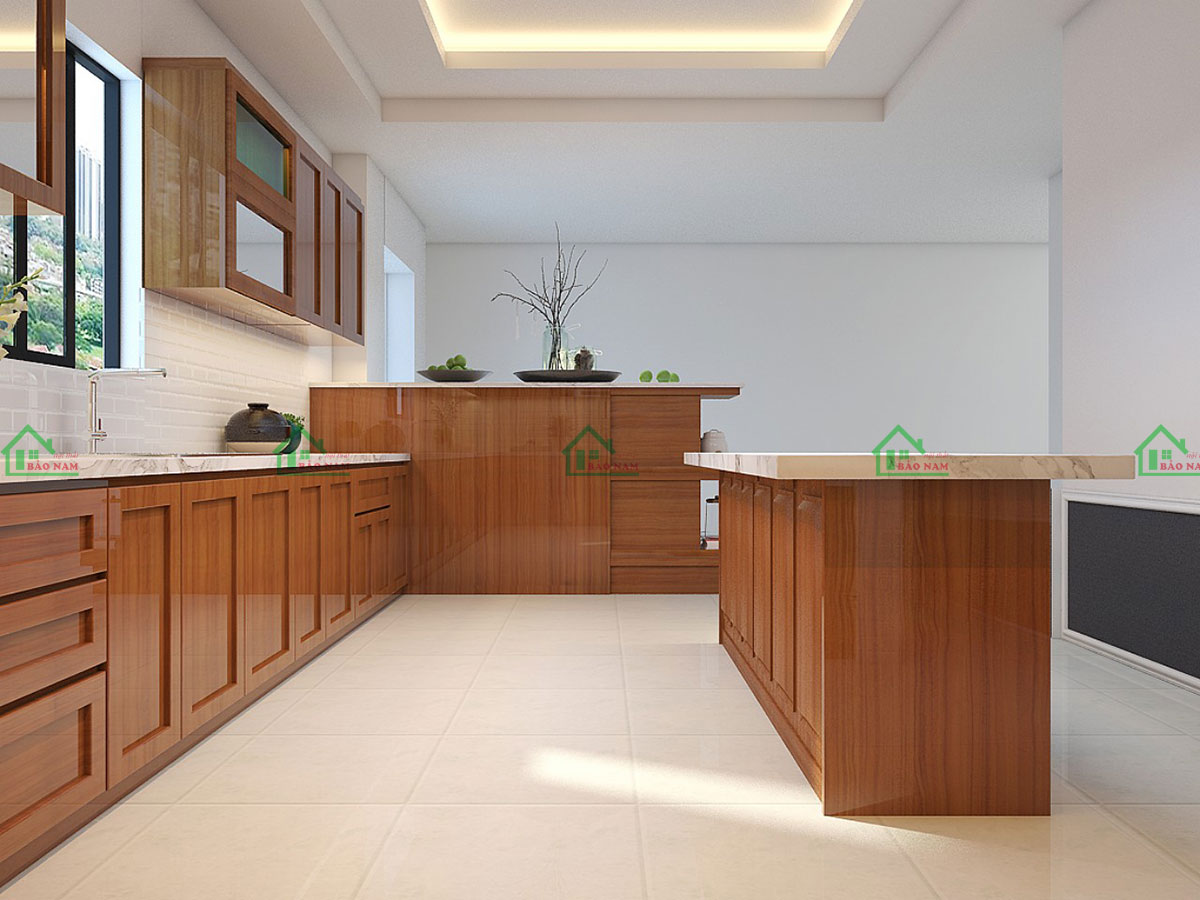 Tủ Bếp Gỗ Tự Nhiên Gõ Đỏ Hiện Đại Sang Trọng BTN01
