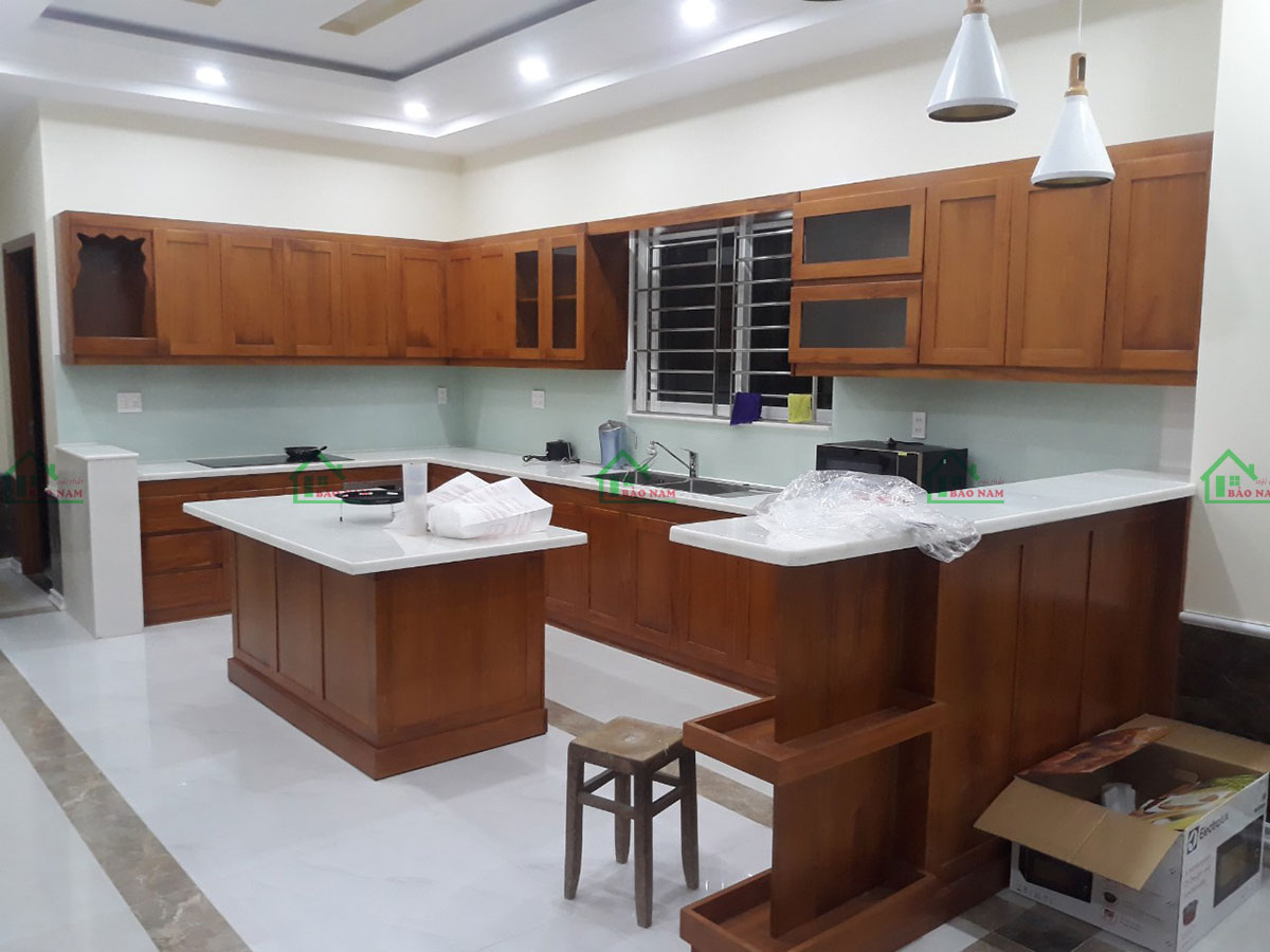 Tủ Bếp Gỗ Tự Nhiên Gõ Đỏ Hiện Đại, Sang Trọng BTN01