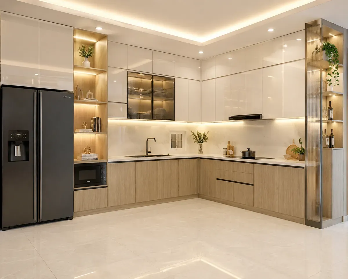 Thiết kế tủ bếp hiện đại chữ L được nhiều gia đình lựa chọn