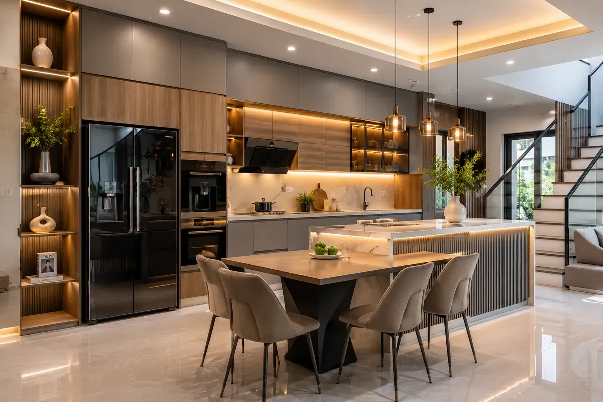 Tủ bếp MDF An Cường thiết kế theo yêu cầu cho nhà phố hiện đại.