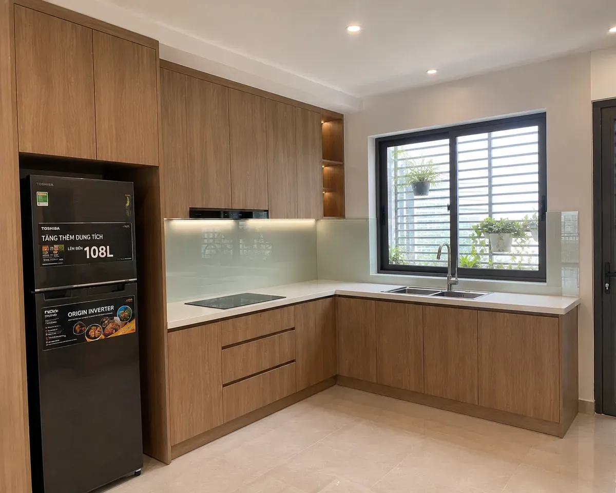 Tủ bếp MDF chống ẩm phù hợp với môi trường bếp có độ ẩm cao.