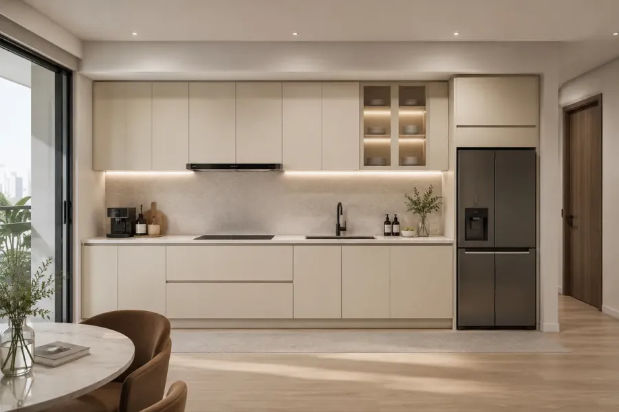 Tủ bếp MDF chống ẩm được nhiều gia đình lựa chọn nhờ chi phí hợp lý và tính thẩm mỹ cao.