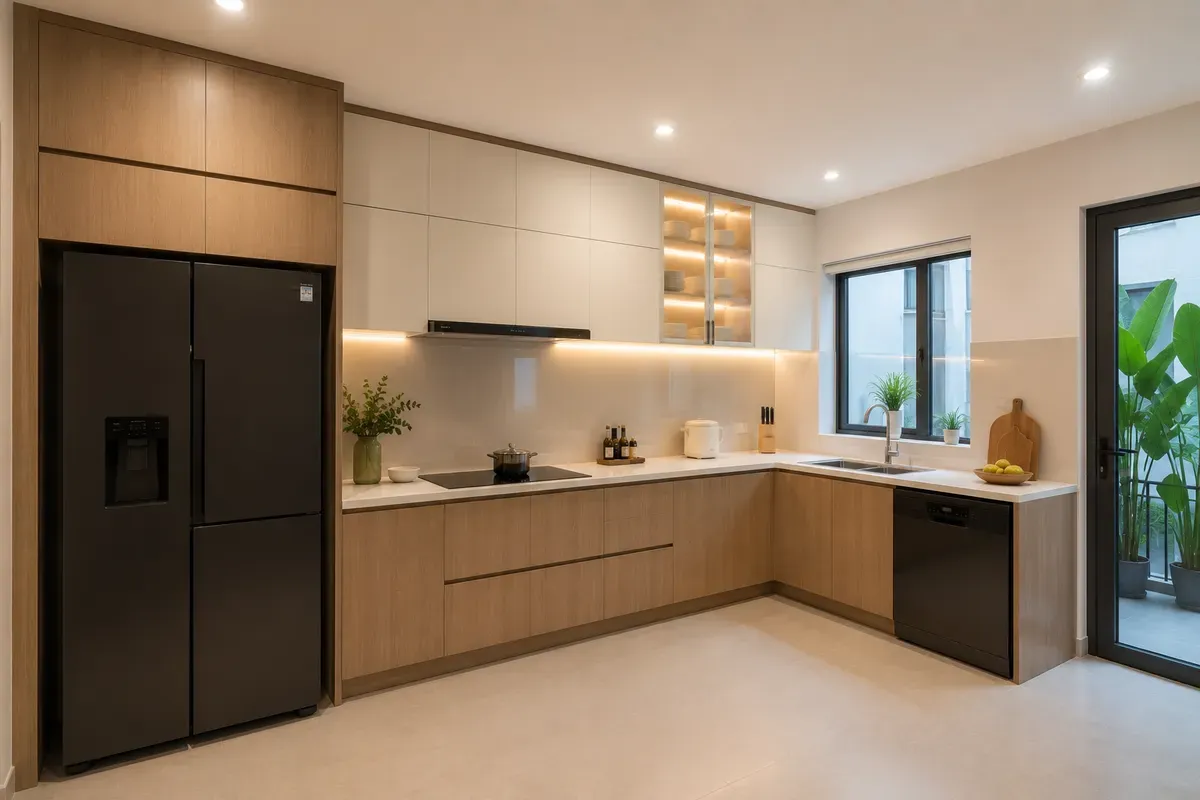 Tủ bếp nhựa chống ẩm phù hợp với môi trường bếp.