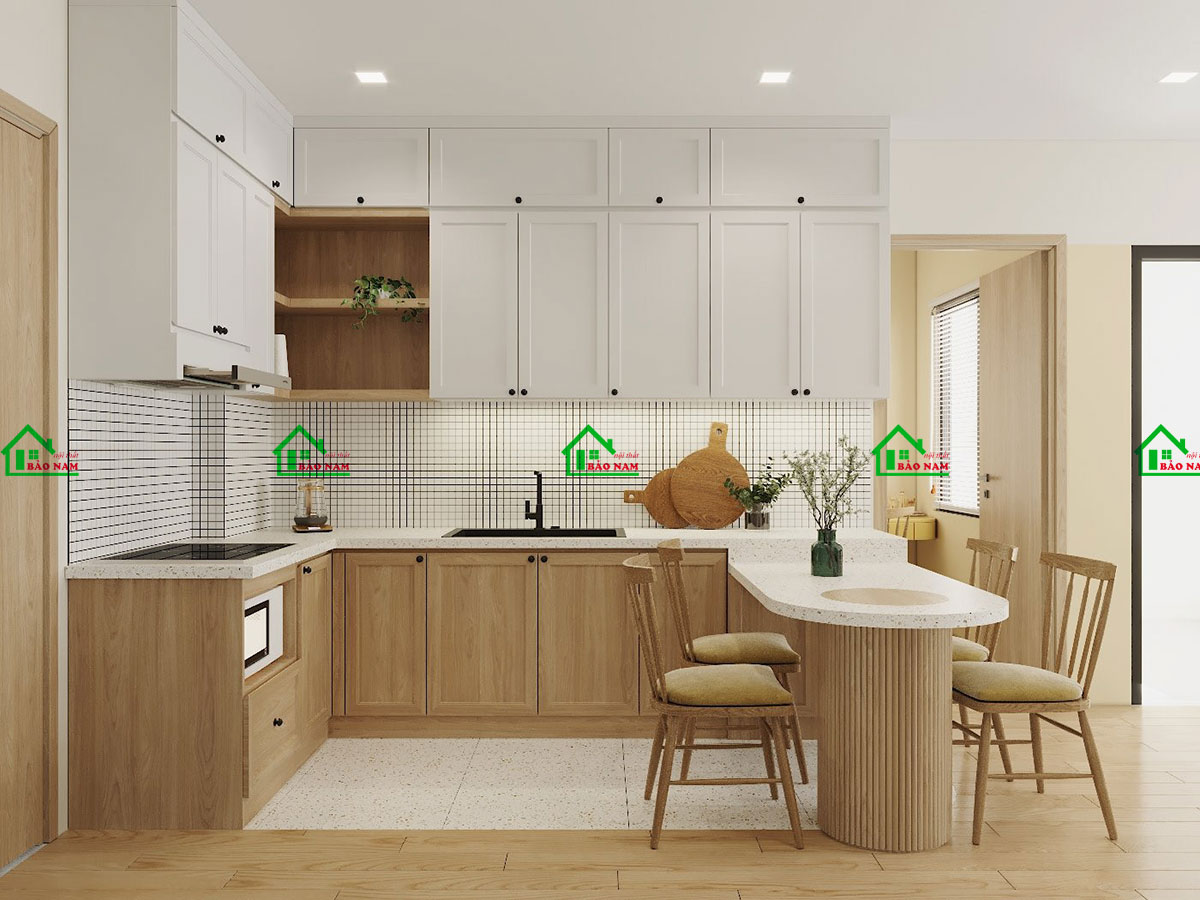 Tủ Bếp Gỗ Công Nghiệp Sharker Đẹp Hiện Đại BSK8