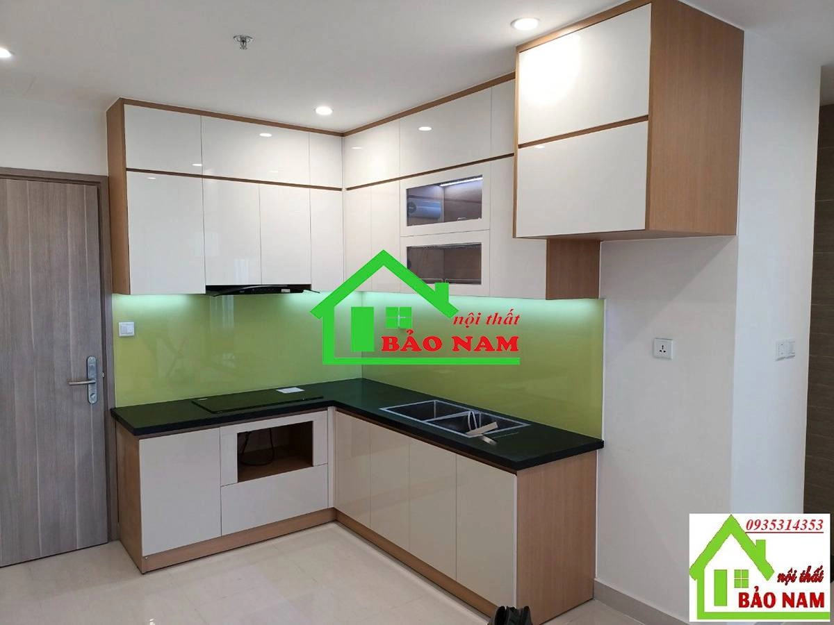 Tủ bếp Acrylic bóng gương đã thi công Vinhome Grand Park - Chị Thanh