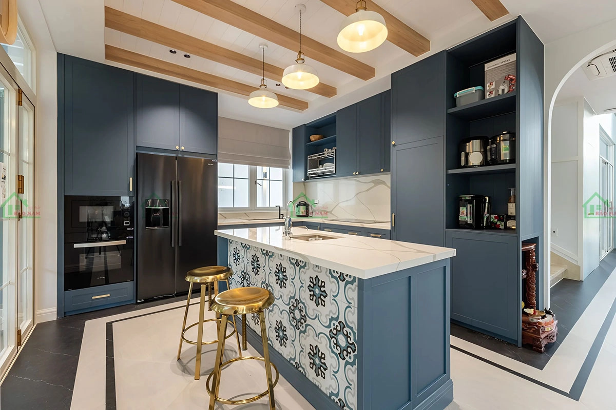 Tủ bếp gỗ MDF Shaker với thiết kế hiện đại tối giản, đường nét tinh tế