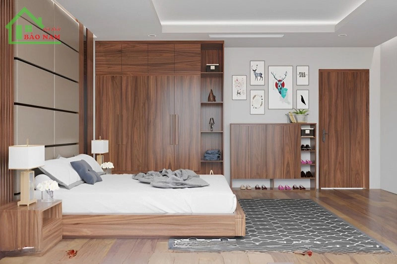Tủ quần áo gỗ tự nhiên gõ đỏ kịch trần hiện đại