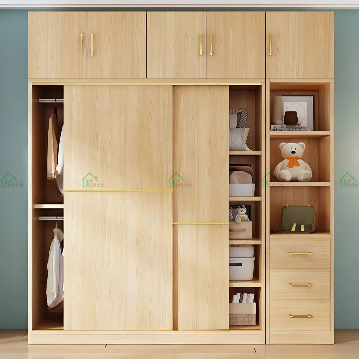 Tủ áo gỗ tự nhiên cửa trượt TATN29 tiết kiệm không gian phòng ngủ