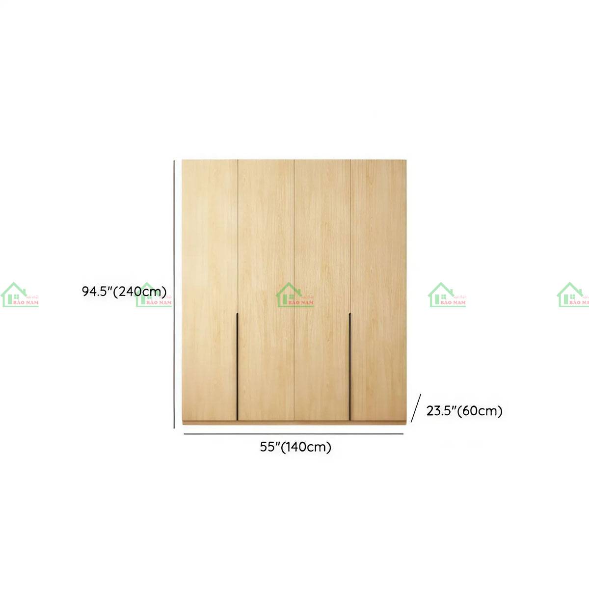 Tủ quần áo gỗ sồi TATN30 - Kích thước 140cm x 60cm x 240cm