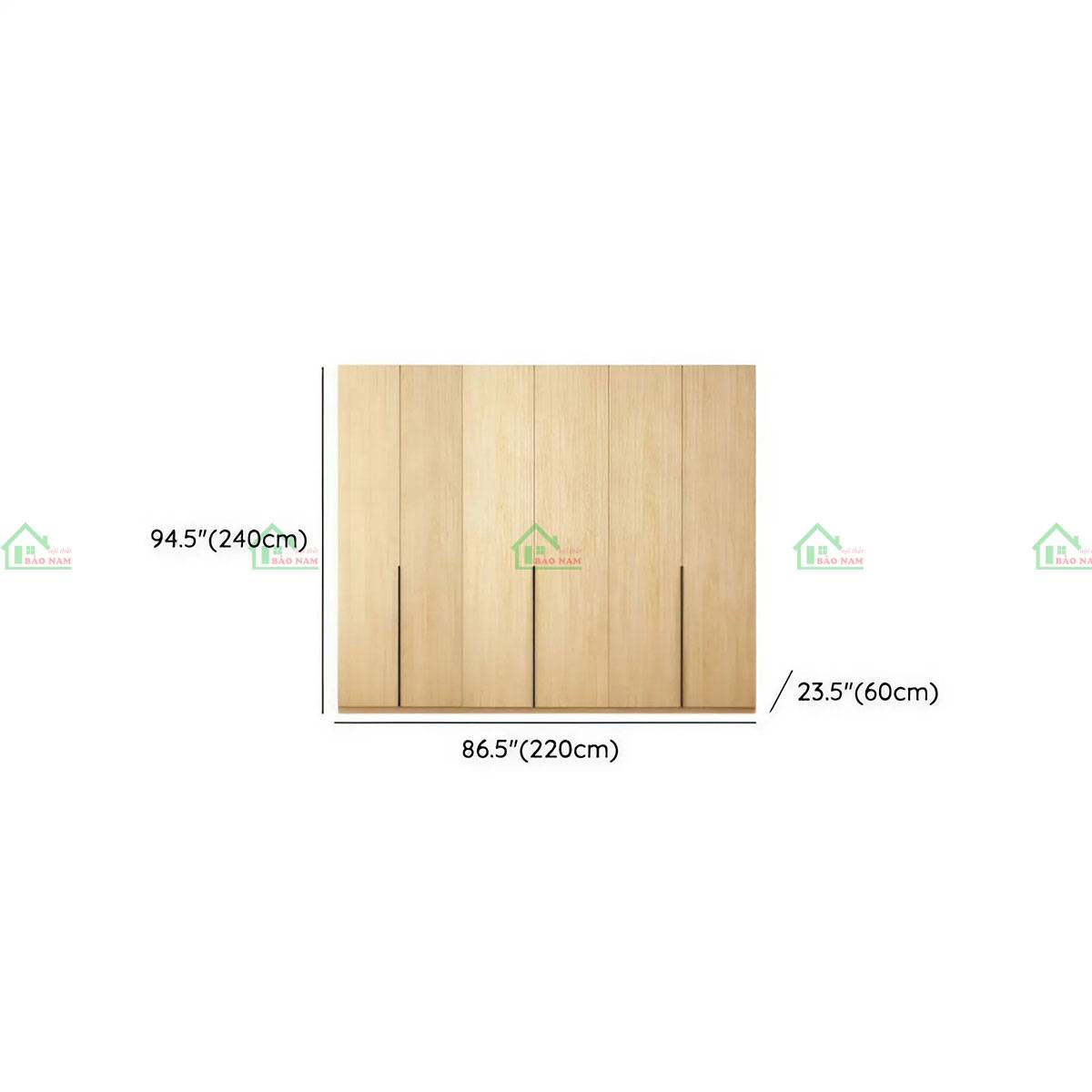 Tủ quần áo gỗ sồi TATN30 - Kích thước 220cm x 60cm x 240cm