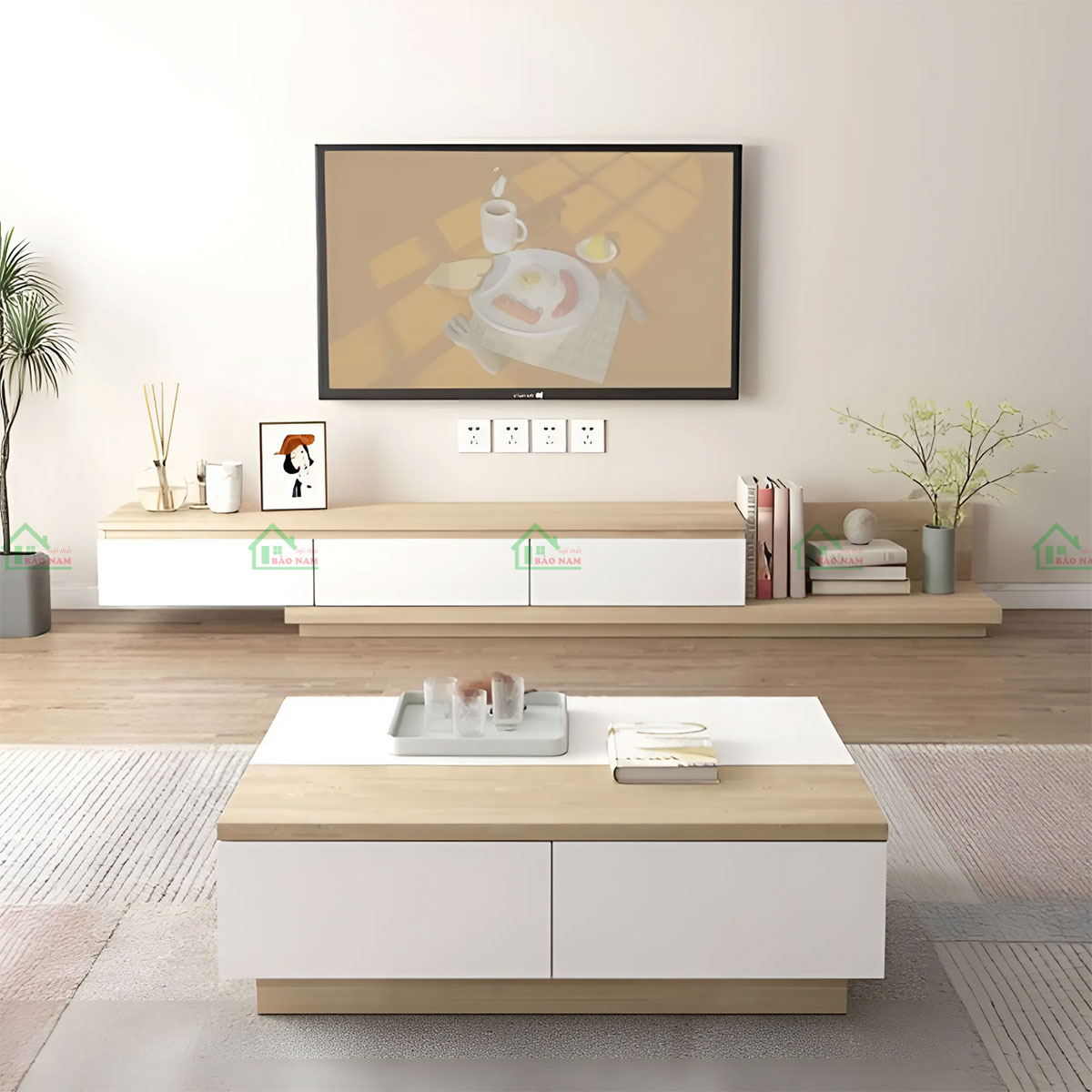 Chất liệu gỗ công nghiệp mdf chất lượng, bền chắc, dễ dàng vệ sinh và bảo quản.