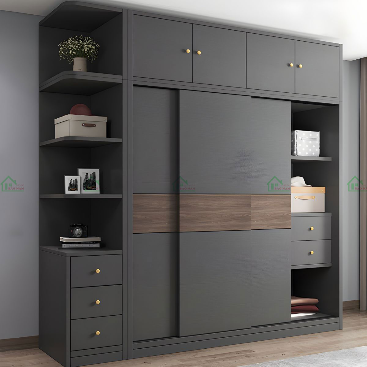 Tủ Quần Áo 3 Cánh Lùa Gỗ MDF Đẹp Hiện Đại TAL17