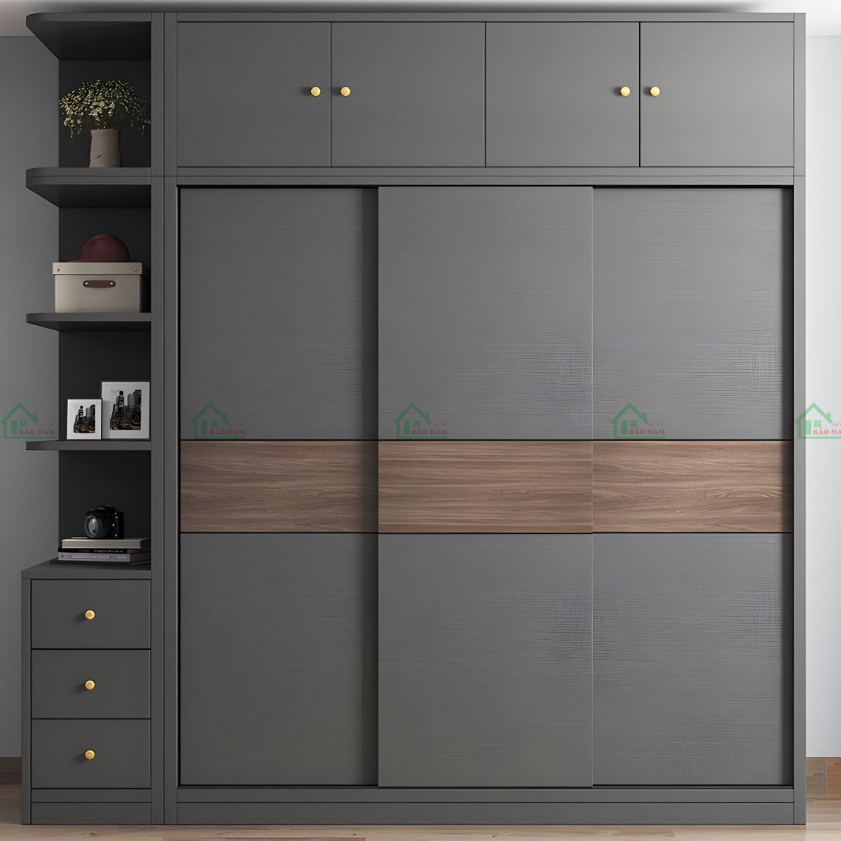 Sự kết hợp giữa tông màu đen cổ điển và vân gỗ ấm áp mang lại sự hài hòa, phù hợp với nhiều phong cách nội thất.