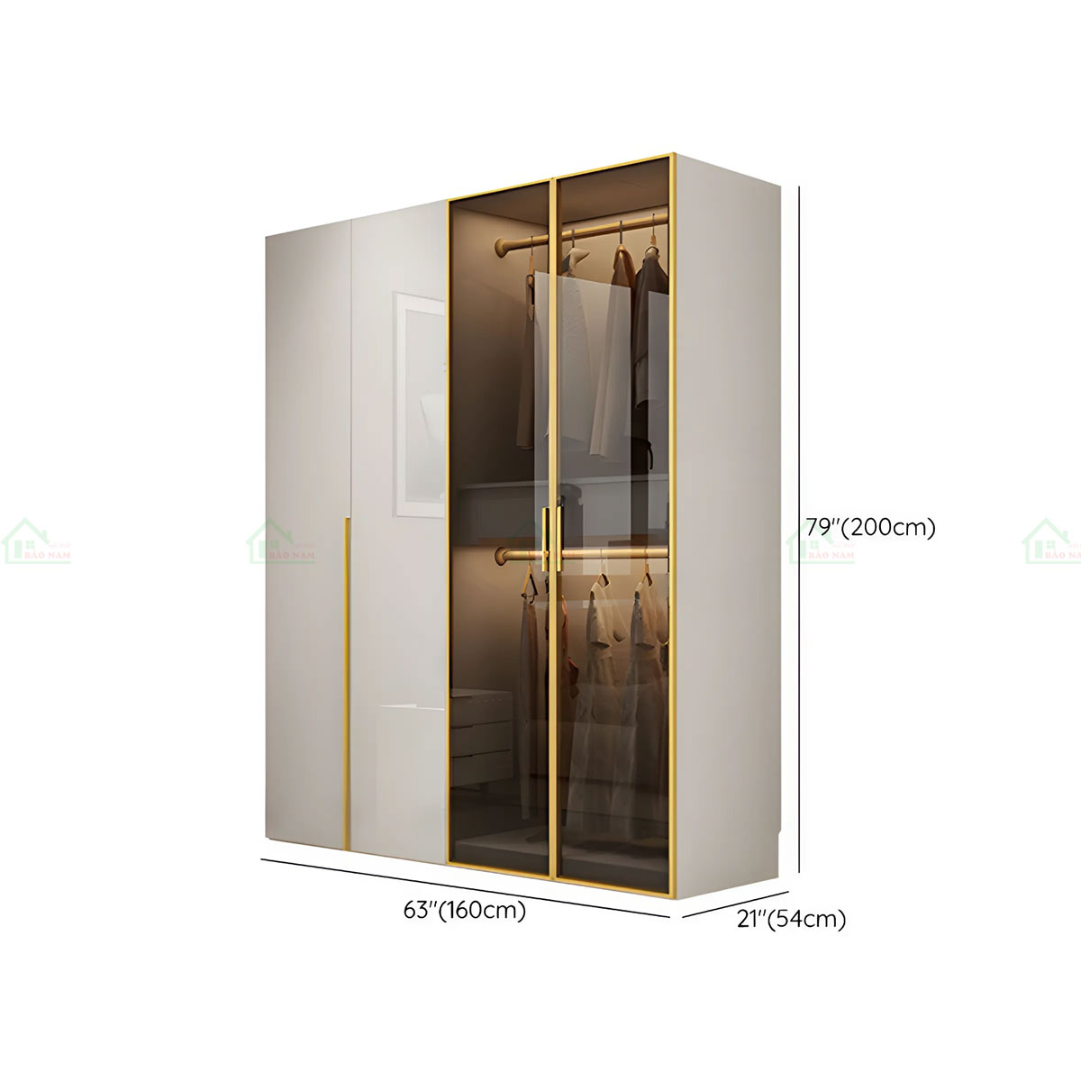 Thiết kế hiện đại, sang trọng với cánh cửa acrylic bóng gương cao cấp, mang lại không gian rộng rãi và thoáng đãng.