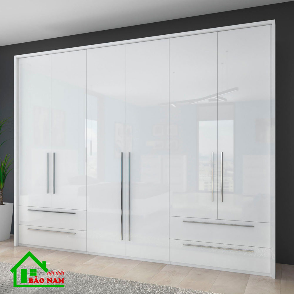 Mẫu tủ quần áo acrylic bóng gương màu trắng An Cường Cao Cấp TAR12
