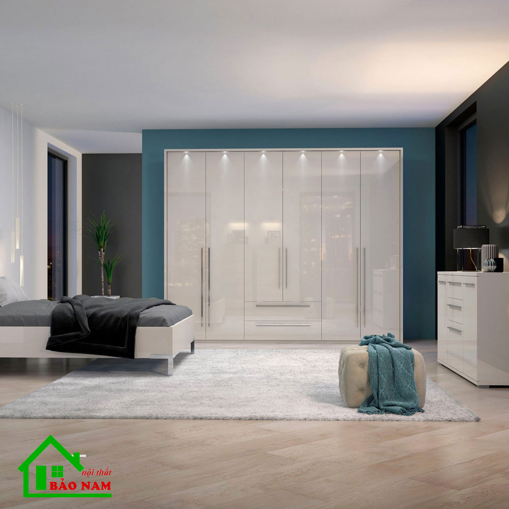 Phòng ngủ hiện đại với tủ quần áo acrylic bóng gương TAR12 sang trọng