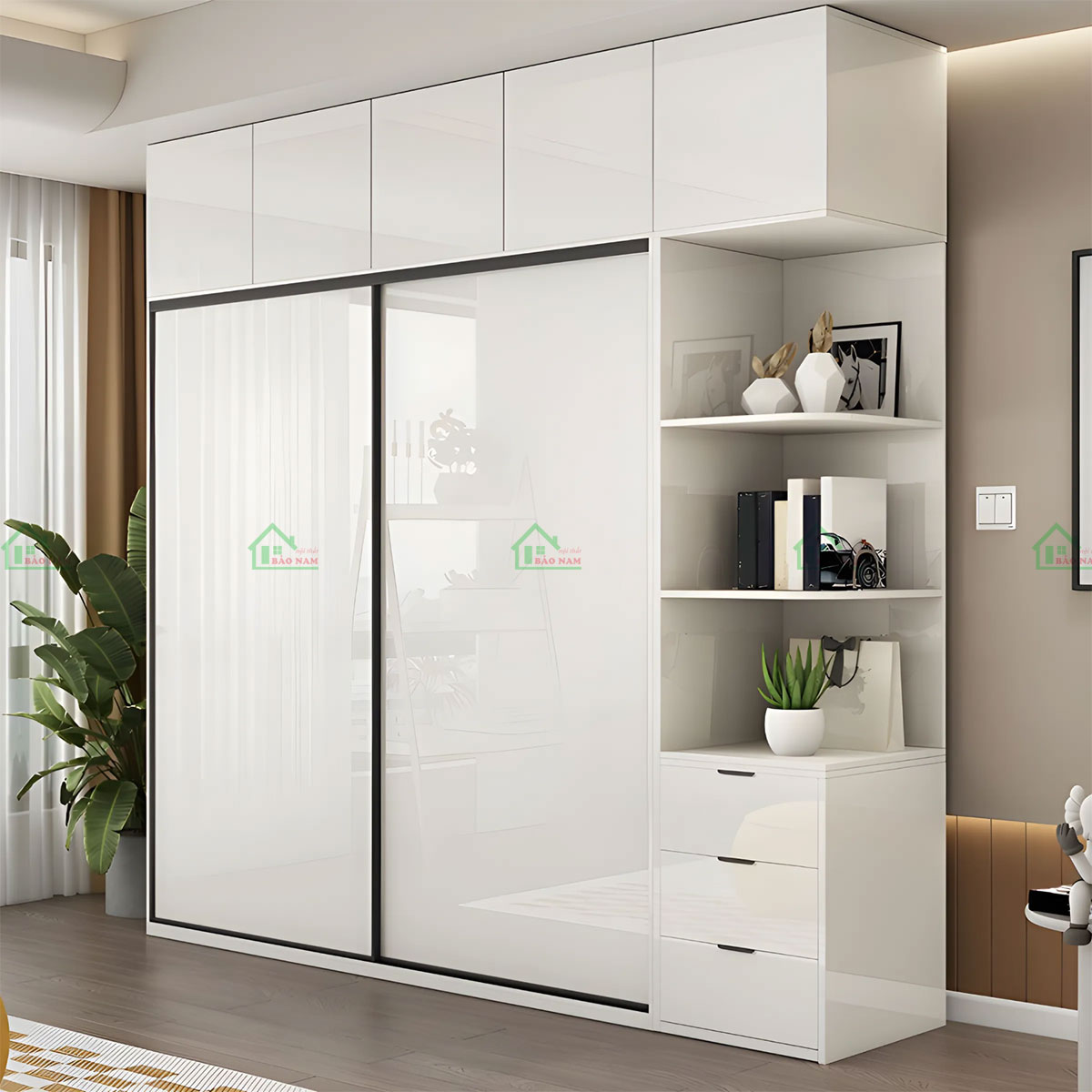 Tủ Quần Áo Acrylic Cánh Lùa Màu Trắng Hiện Đại Sang Trọng TAR24