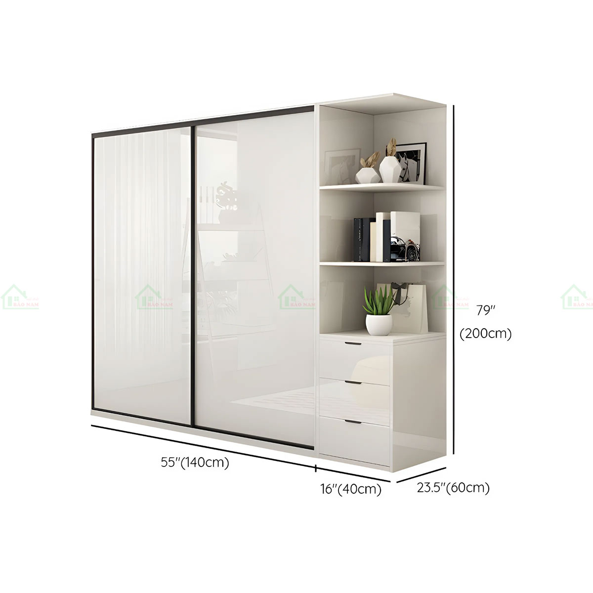 Tủ Quần Áo Acrylic Cánh Lùa Màu Trắng Hiện Đại Sang Trọng TAR24