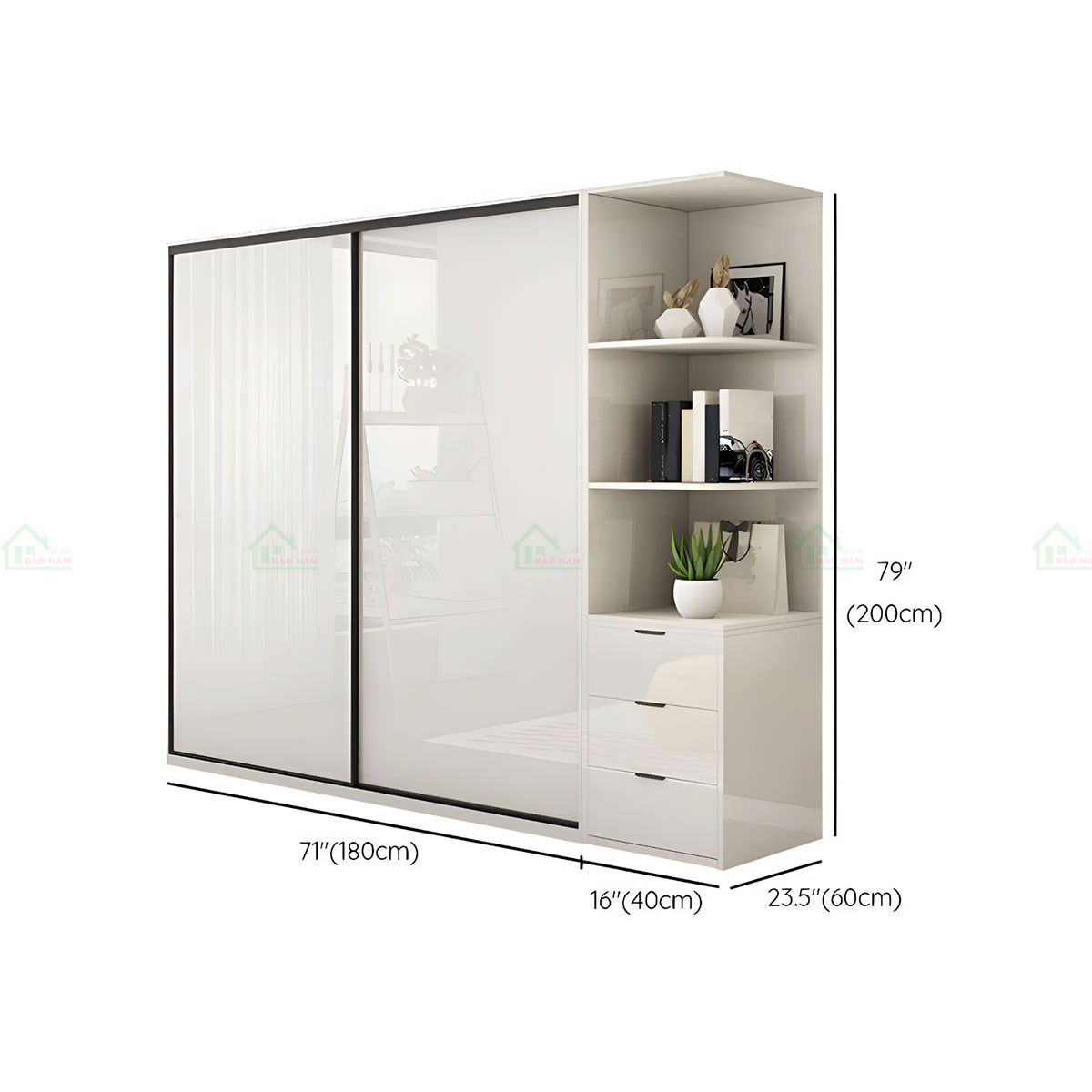 Tủ Quần Áo Acrylic Cánh Lùa Màu Trắng Hiện Đại Sang Trọng TAR24