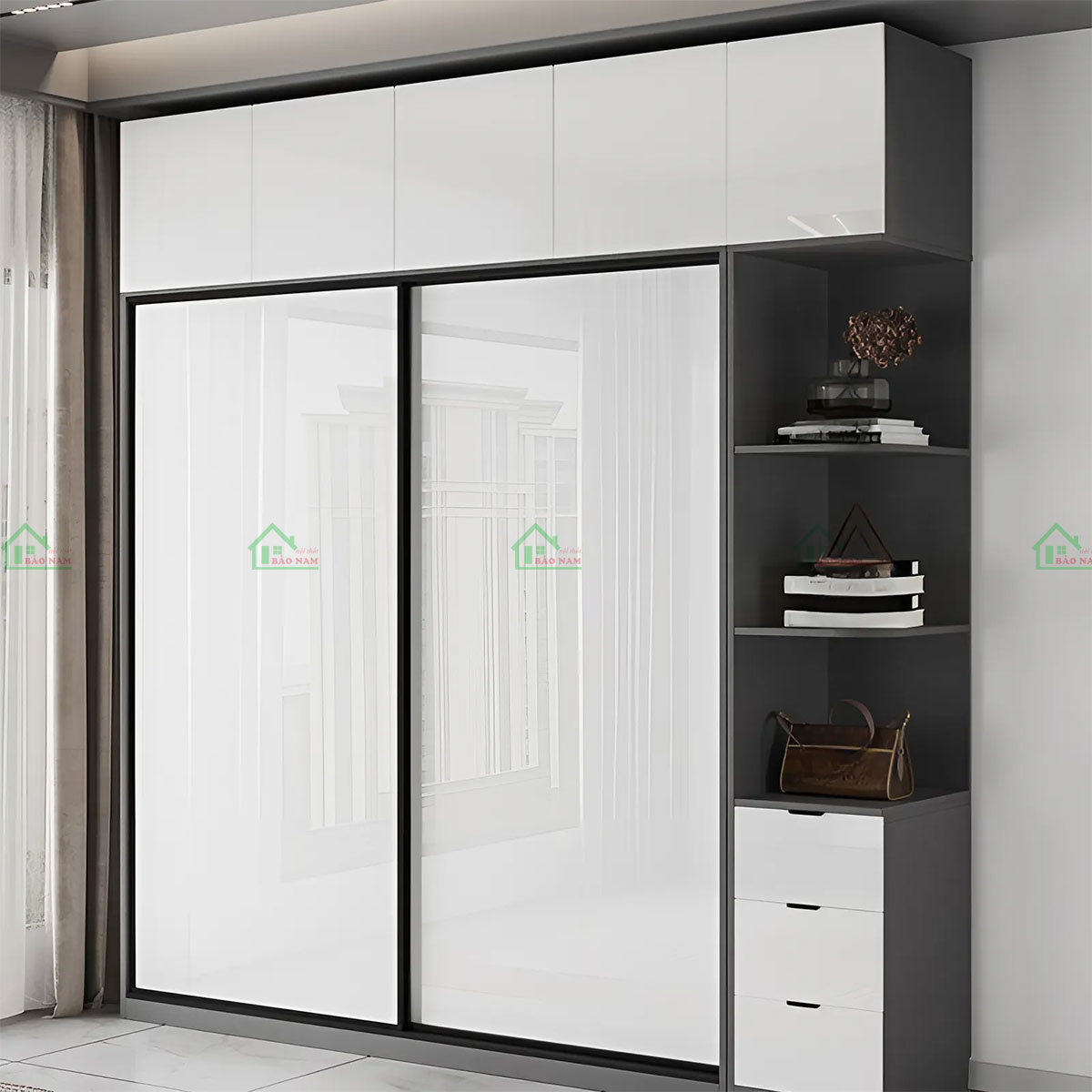 Thiết kế với cánh cửa lùa trượt êm ái, tủ mang lại vẻ đẹp tinh tế và tối giản cho không gian phòng ngủ.