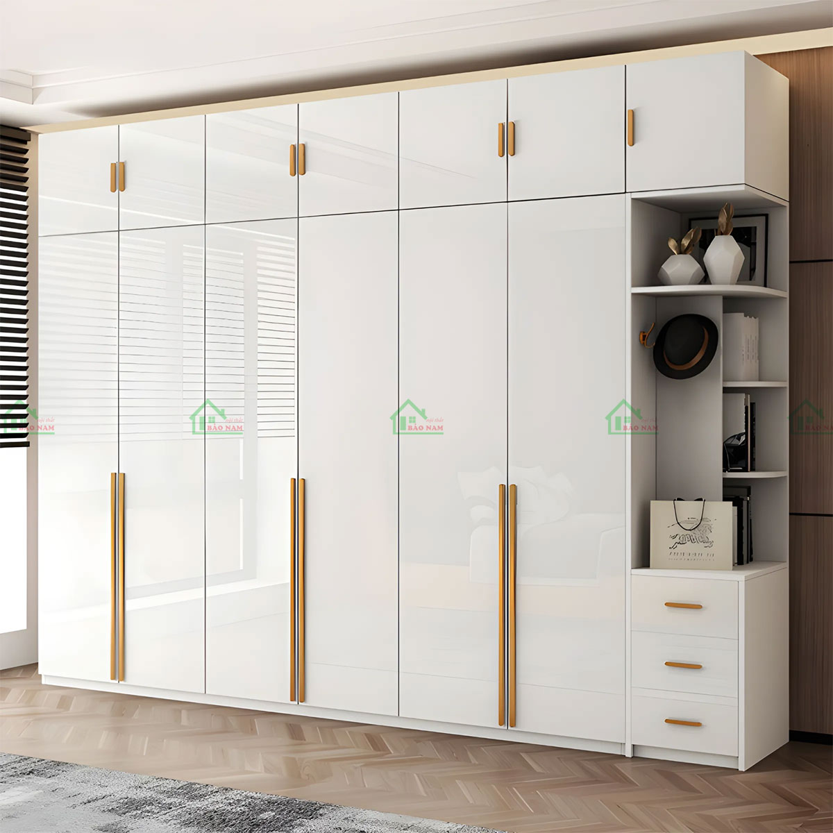 Tủ được sản xuất theo kích thước, đáp ứng tối đa nhu cầu lưu trữ của bạn.