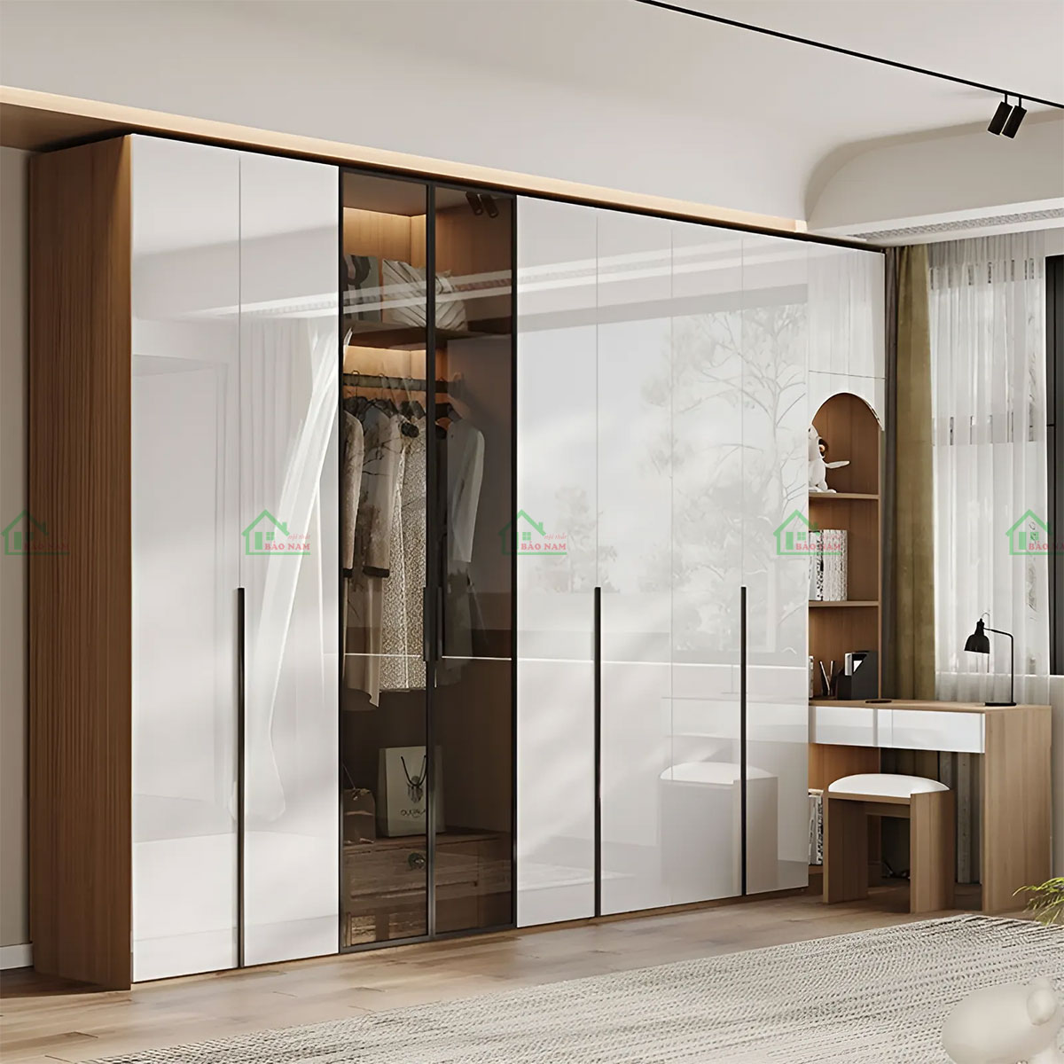 Tích hợp sẵn bàn phấn tiện dụng, phù hợp để đặt trang điểm, làm việc.
