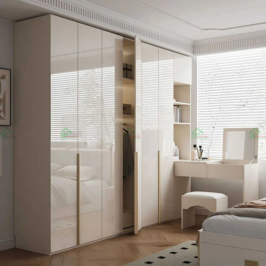 Tủ quần áo Acrylic TAR42 thiết kế âm tường sang trọng trong phòng ngủ hiện đại.