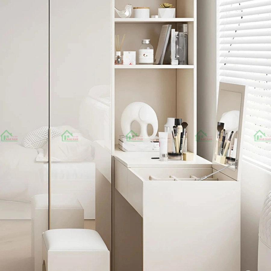 Bàn trang điểm liền tủ TAR42 với gương mở tiện lợi và kệ để đồ gọn gàng