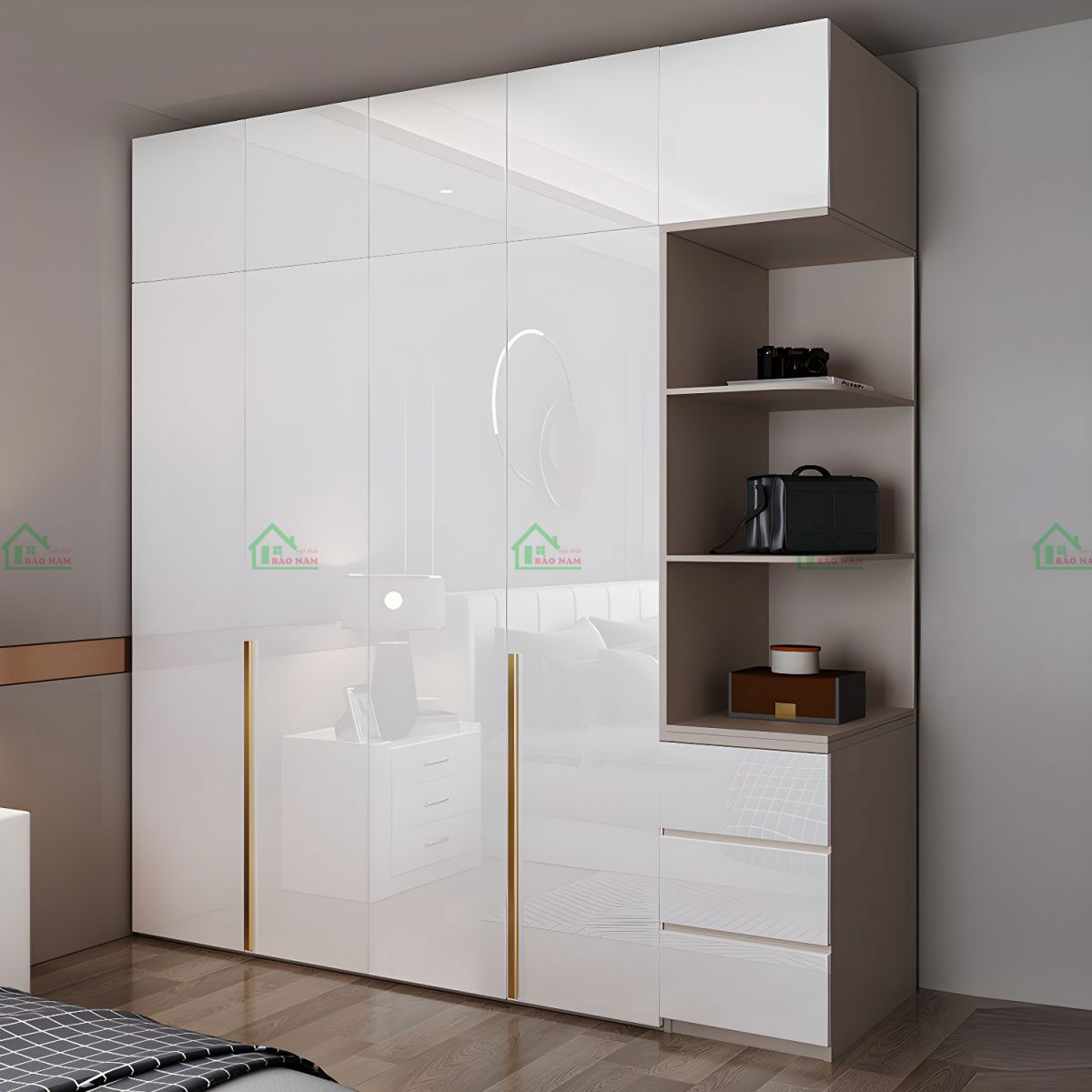 Bố trí ngăn kéo, giá đựng gọn gàng, dễ dàng sắp xếp đồ.