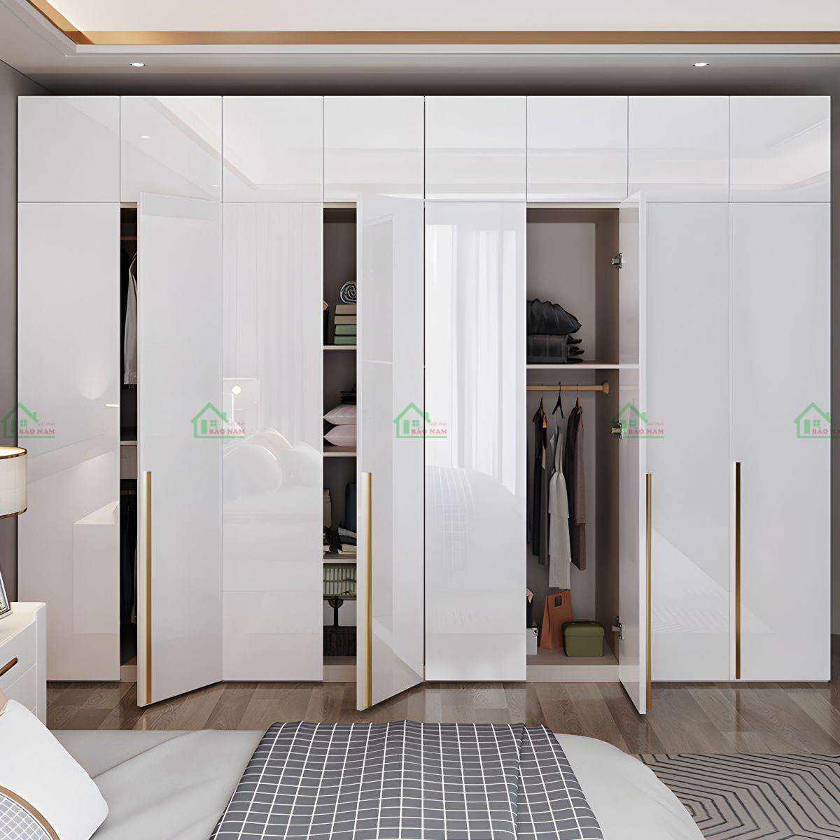 Chất liệu acrylic bóng gương tạo cảm giác rộng rãi, thoáng đãng.