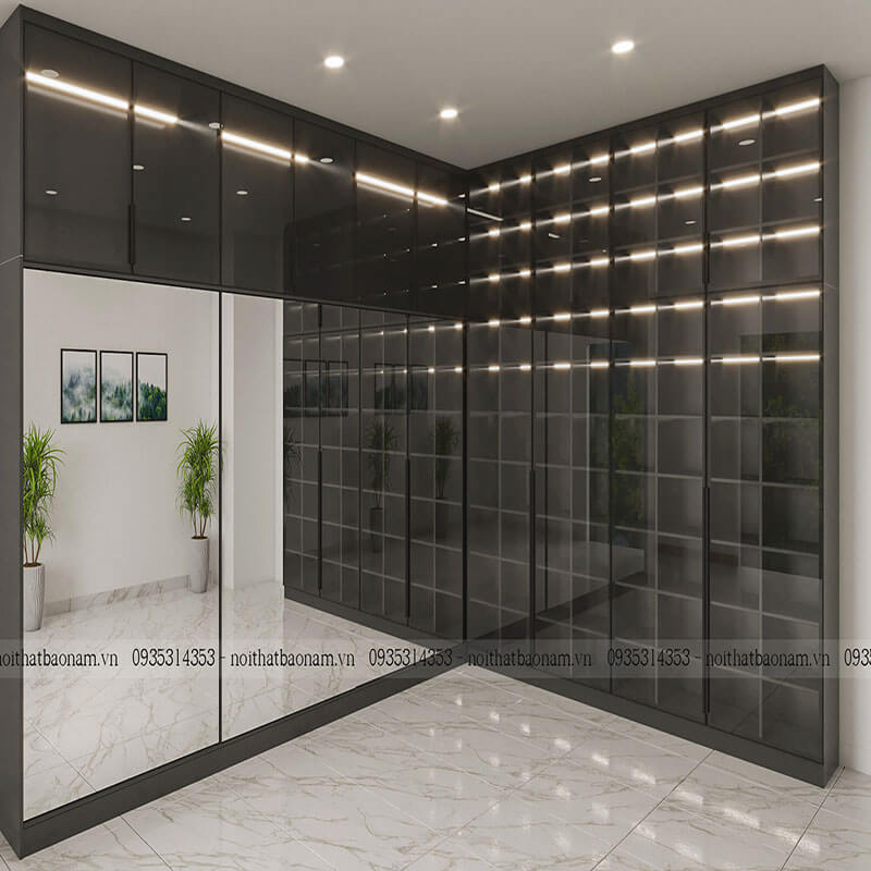 Tủ quần áo cánh kính chữ L TK10