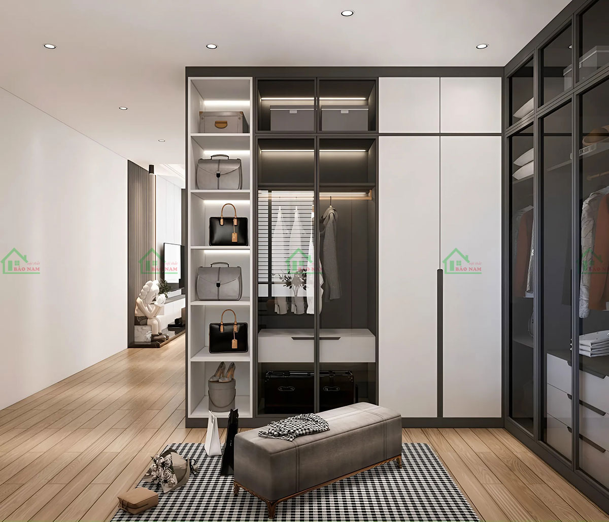 Tủ Quần Áo Cánh Kính Chữ L TK57