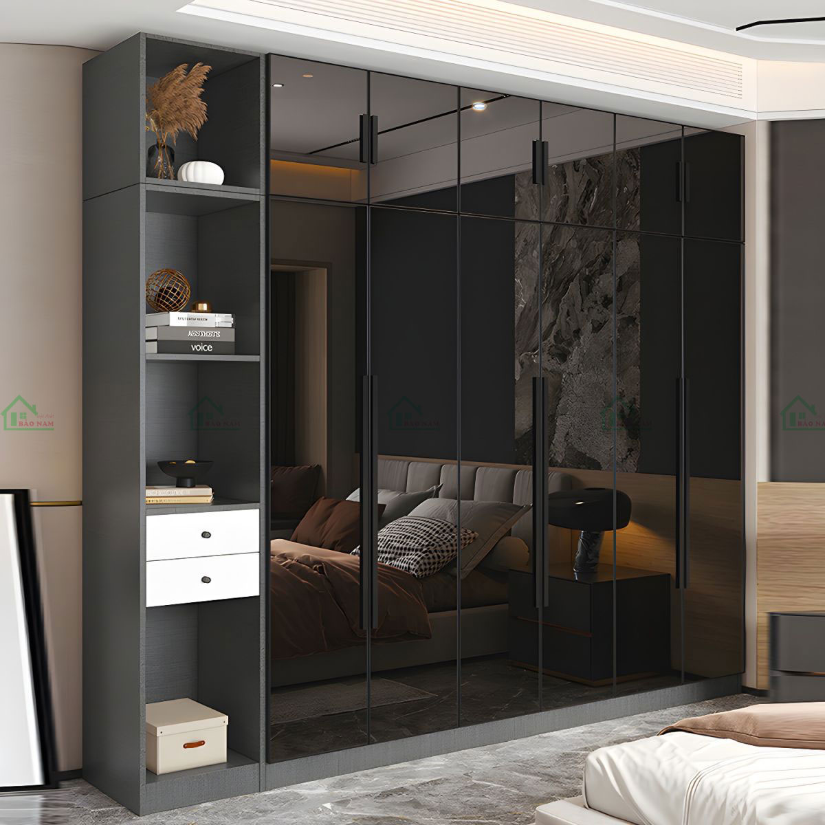 Tủ Quần Áo Cánh Kính Đen Đẹp TK44