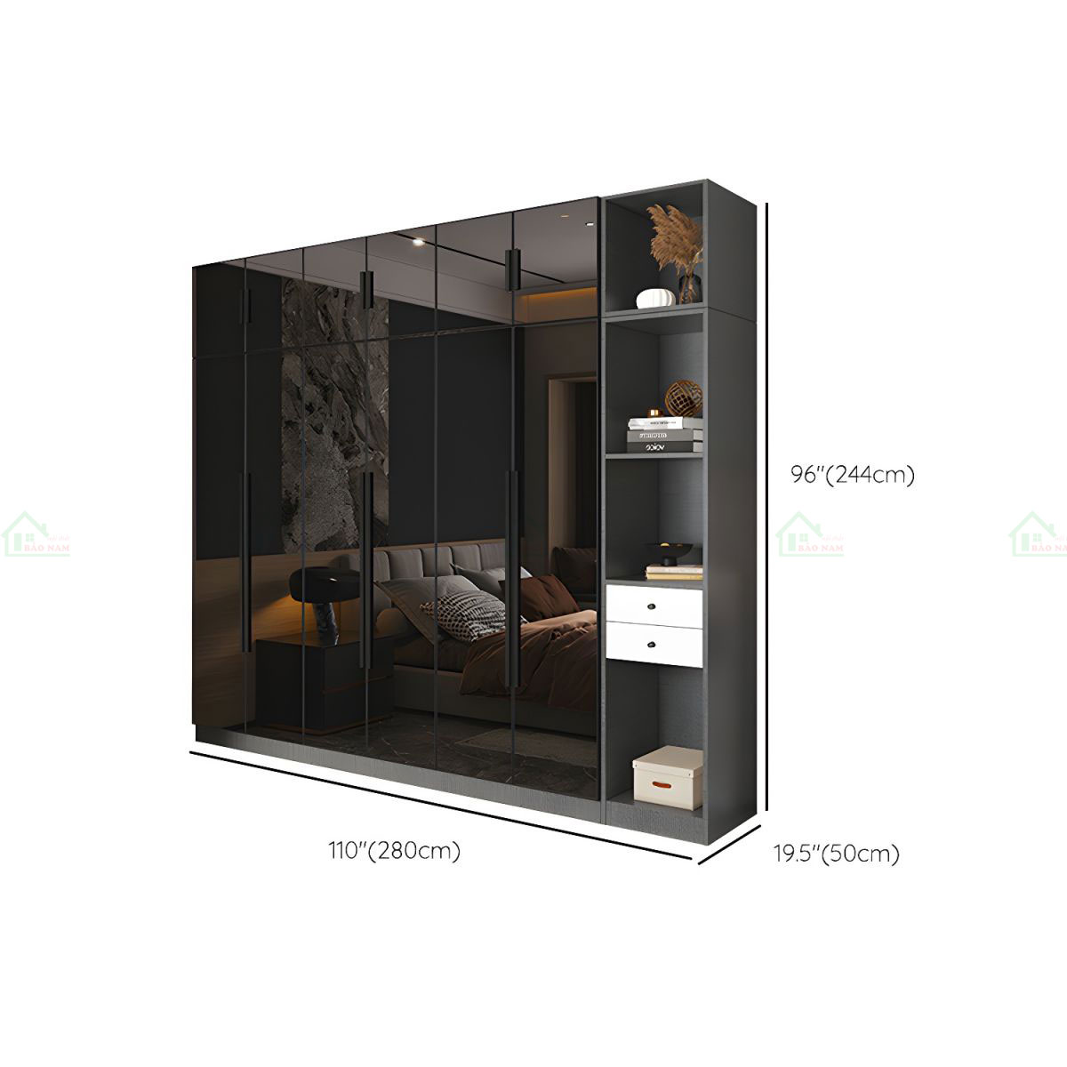 Mẫu Tủ Quần Áo Cánh Kính Đen Đẹp TK44