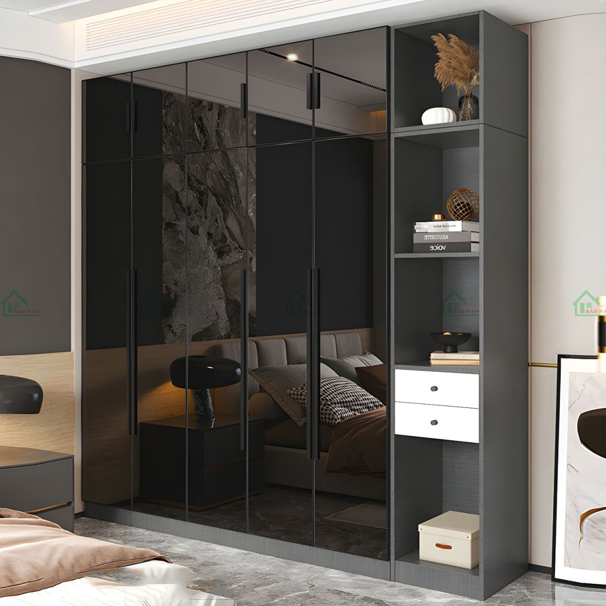 Thùng tủ sử dụng chất liệu Gỗ công nghiệp MDF An Cường chất lượng cao, đảm bảo độ bền và chắc chắn