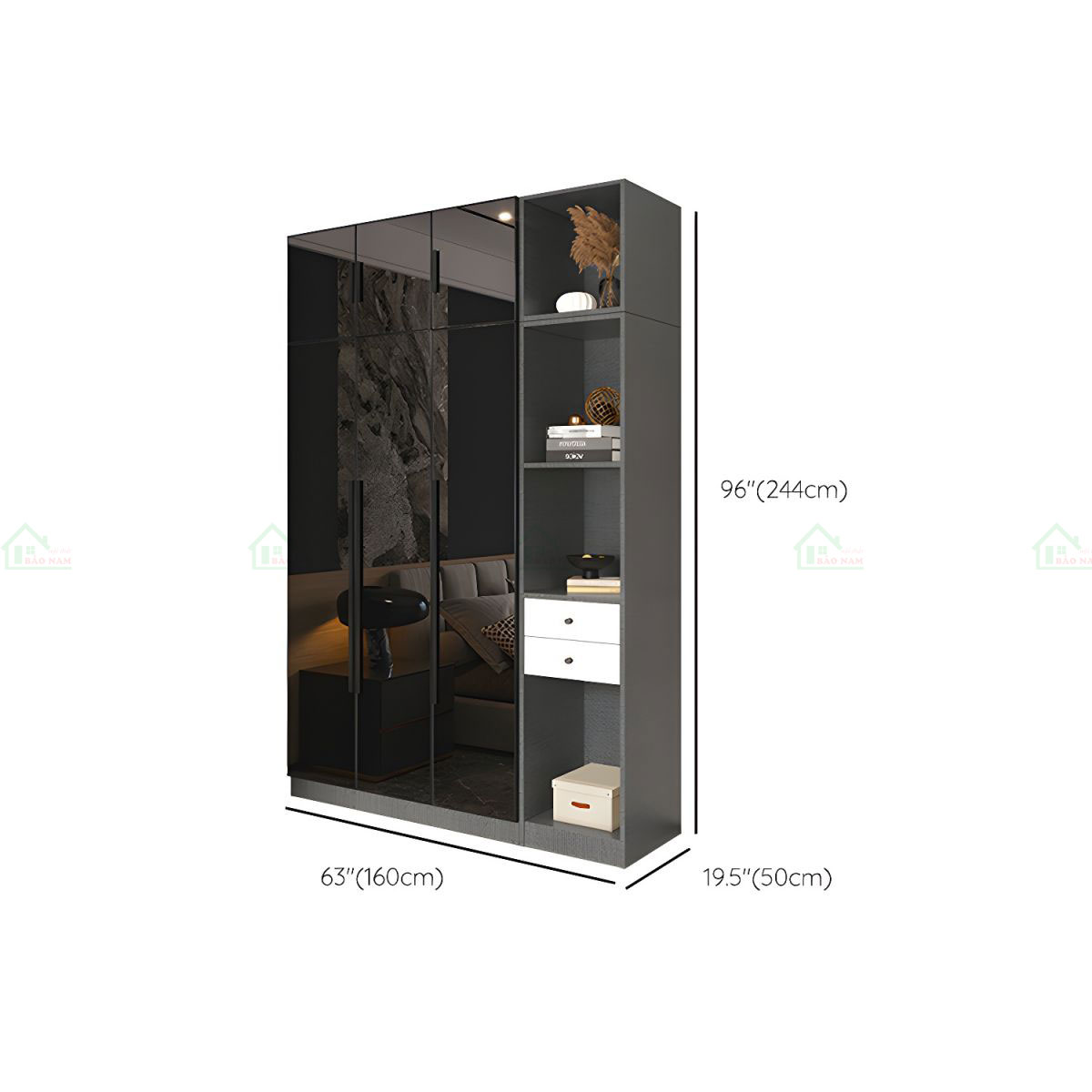 Mẫu Tủ Quần Áo Cánh Kính Đen Đẹp TK44