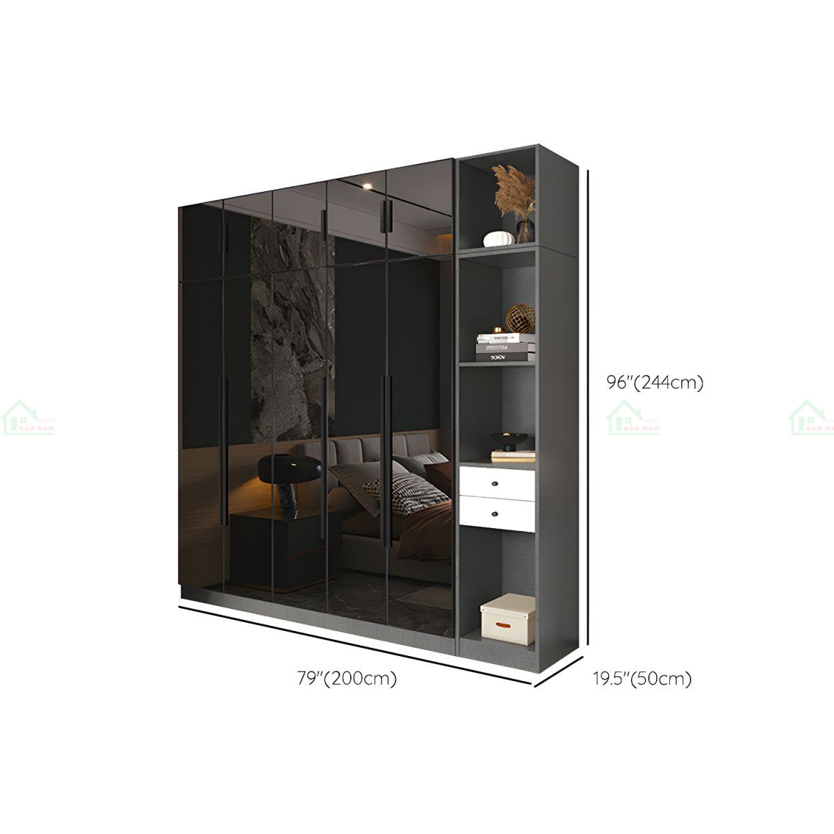 Mẫu Tủ Quần Áo Cánh Kính Đen Đẹp TK44