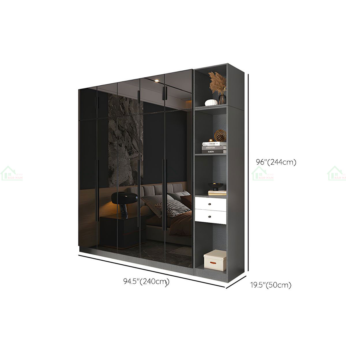Mẫu Tủ Quần Áo Cánh Kính Đen Đẹp TK44