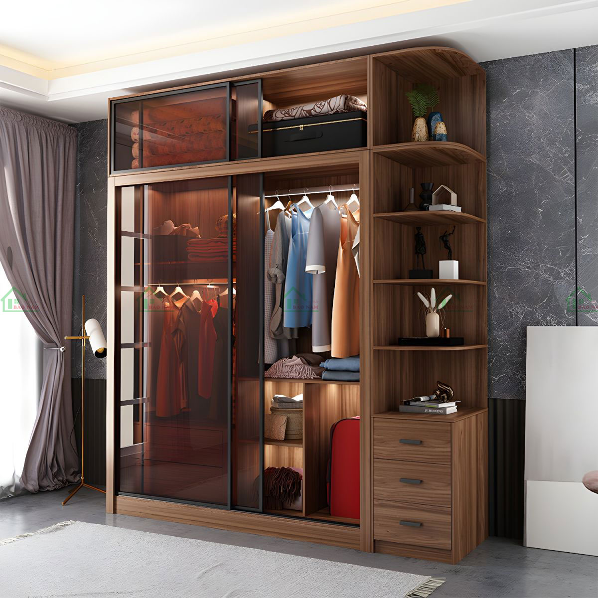 Tủ Quần Áo Cánh Kính Đẹp Hiện Đại TK55