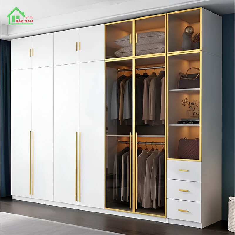 Tủ áo cánh kính kết hợp cánh gỗ