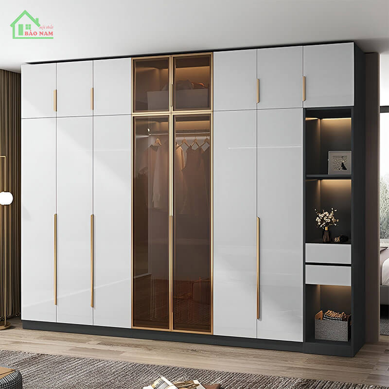 Thiết kế thi công tủ quần áo cánh kính cao cấp