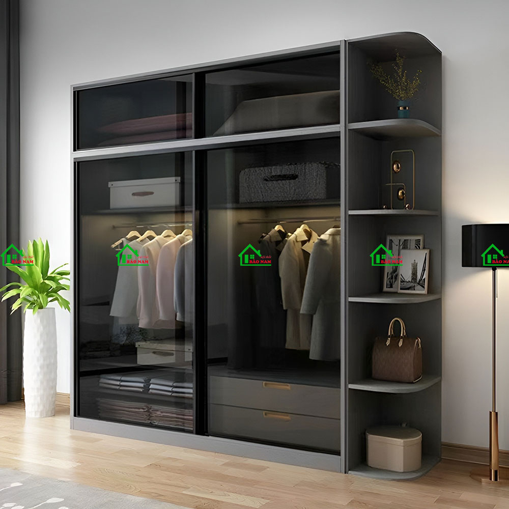 Mẫu thiết kế tủ quần áo cánh kính đẹp hiện đại TK27