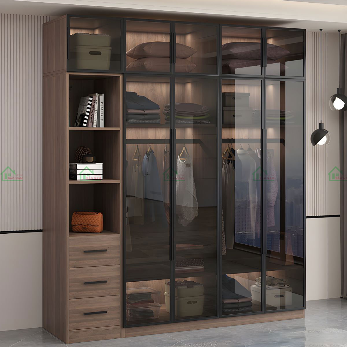 Thùng tủ sử dụng chất liệu Gỗ công nghiệp MDF An Cường chất lượng cao, đảm bảo độ bền và chắc chắn
