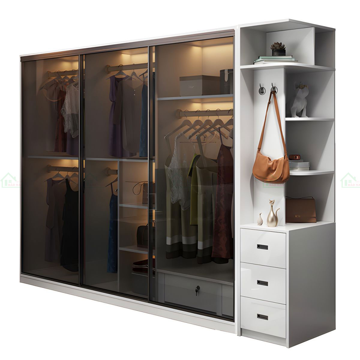Tủ Quần Áo Cánh Kính Lùa Cao Cấp TK50
